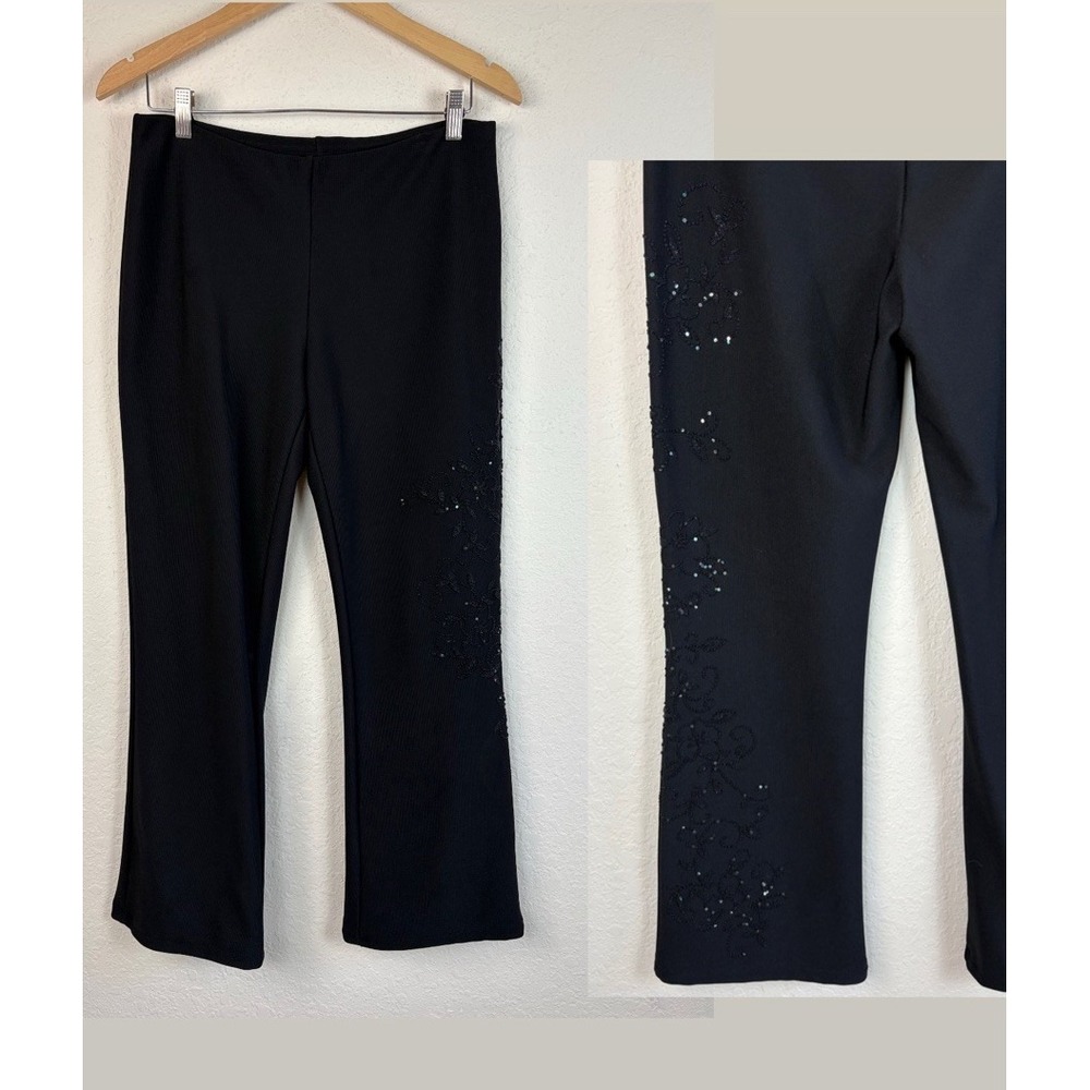 Vtg A Byer Size L Bootcut Pants Pull On Black Embroidered Y2k Fairy Goth Boho